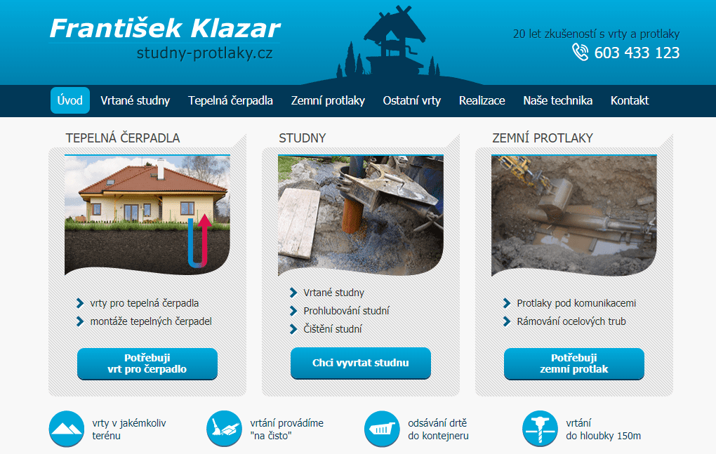 VRTANÉ STUDNY KLAZAR - vrty, tepelná čerpadla, zemní protlaky, sanační vrty Trutnov